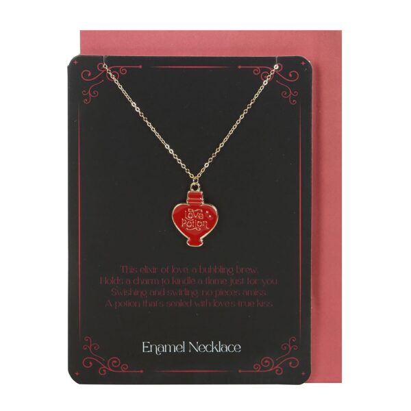 COLLANA IN SMALTO CON POZIONE D'AMORE E BIGLIETTO D'AUGURI - immagine 2