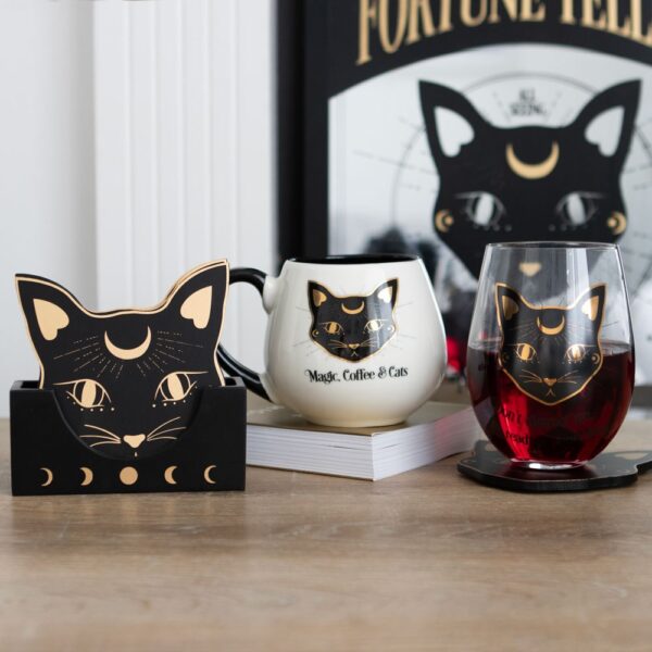 SET DI 4 SOTTOBICCHIERI MUSO GATTO CON CUSTODIA - immagine 3