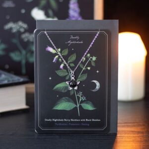 COLLANA A FORMA DI BELLADONNA CON OSSIDIANA NERA E BIGLIETTO DI AUGURI